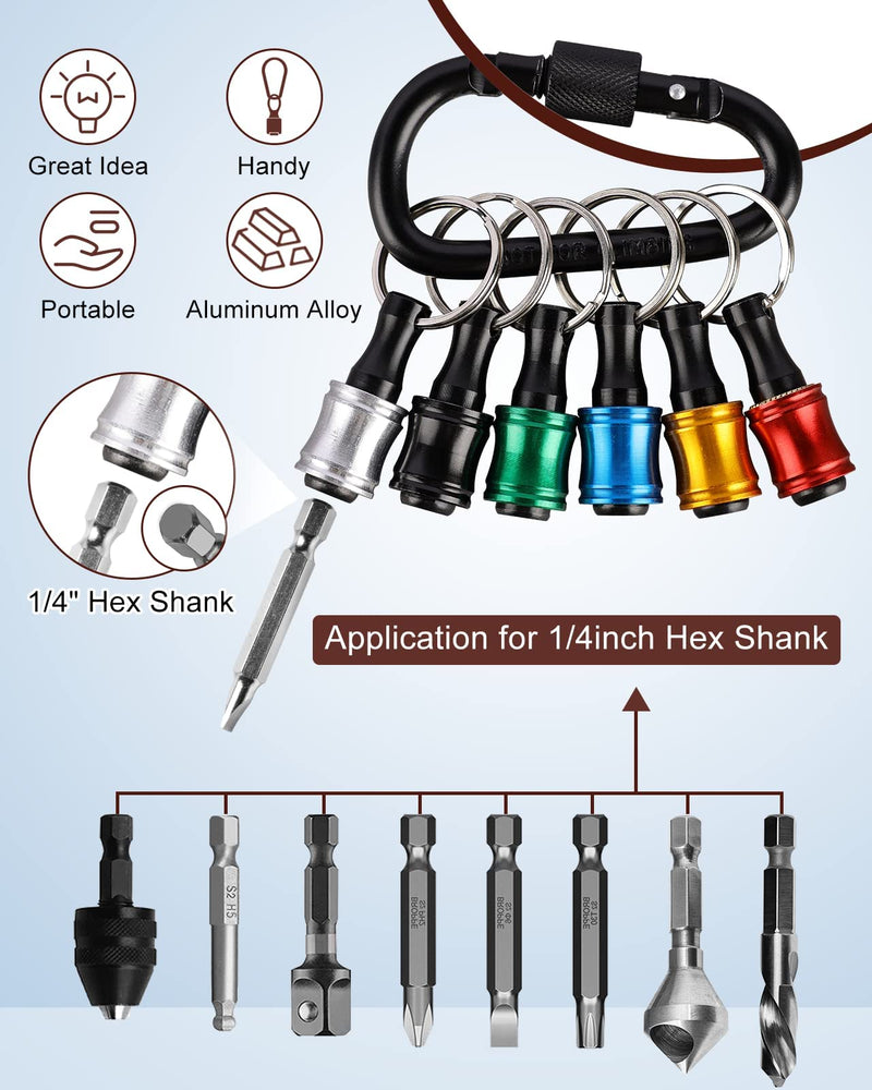Katerk 12pc Portable Bit holder Key chain, 1/4 inch Hex Shank Screwdriver Bit Clip for Impact Driver Drill Bit Extension Nut Driver W/Black Carabiner, Quick Release Lightweight Drill Screw Adapter Black Carabiner