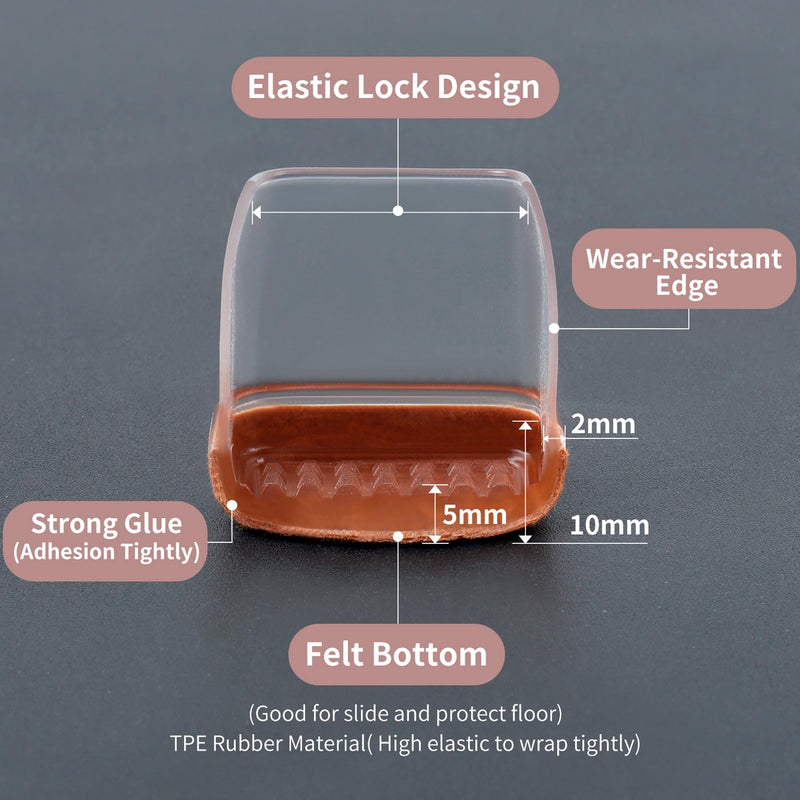16PCS Extra Large Chair Leg Floor Protectors, Felt Furniture Pads for Hardwood Floors, Square Clear Sofa Bed Dining Table Chair Leg Covers to Protect Floors and Prevent Scratches & Noise(Fit:1.5"-2") XL-16PCS-(Fit:1.5-2 inch)-Clear