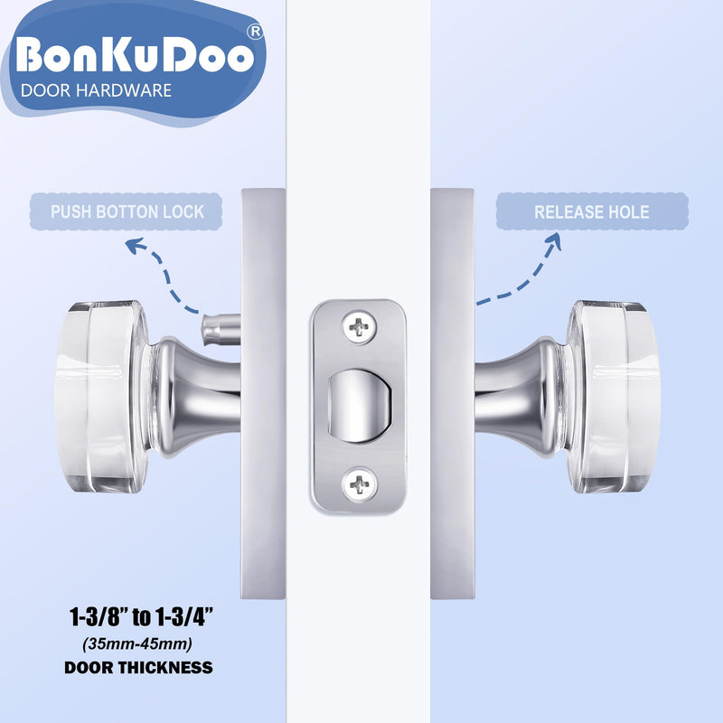Glass Door Knobs Polished Chrome Privacy Crystal Door Knob with Lock for Bedroom Bathroom Privacy 1 Pack