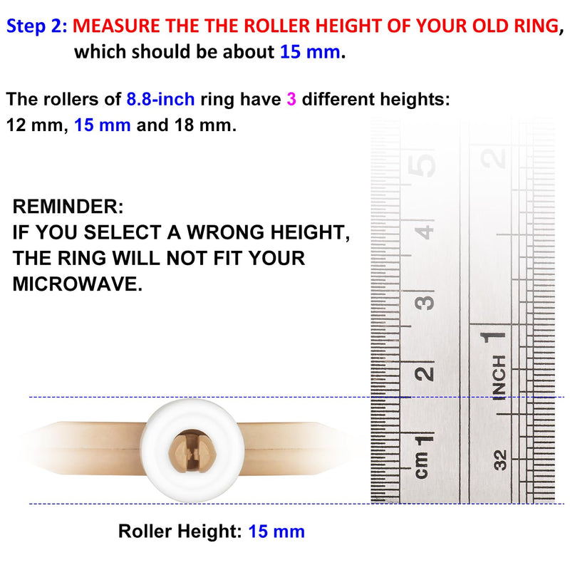 8.8" Microwave Turntable Ring with 15 mm Rollers, Microwave Oven Tray Support, Glass Plate Rotating Roller Ring, Ring Outer Diameter 8.8 inches (22.2 cm), Roller Height 15 mm