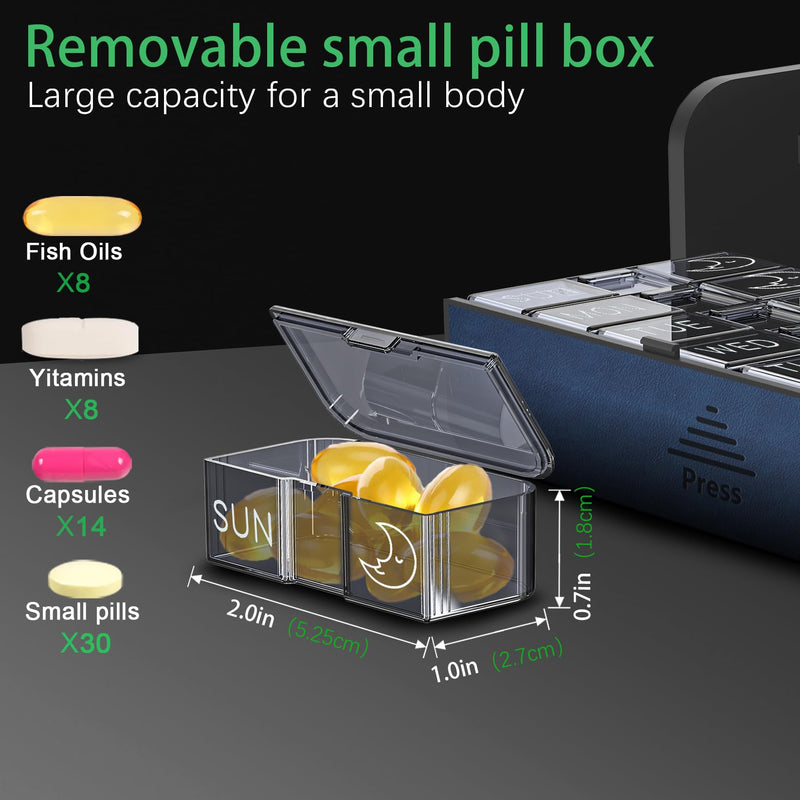 Pill Organizer 2 Times a Day, Am Pm Twice Daily Pill Case, Detachable Large Travel Pill Box 7 Day, Weekly Pill Container for Vitamin Medicine Supplement Fish Oil (Red and Blue) Red and Blue