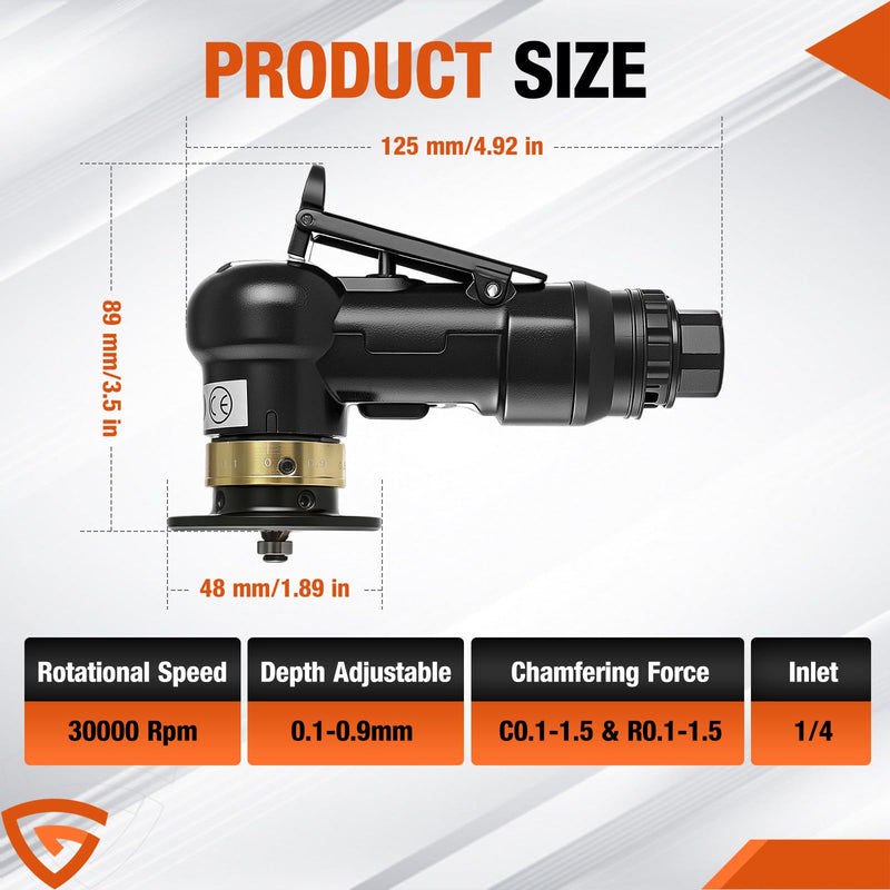 Pneumatic Chamfering Tool - Mini Air Chamfer Tool with 10 C-Angle & 10 R-Angle Blades, 45° Round Corner 30000 RPM Upgrade Chamfer Tool for Metal and Wood with 1/4" Air Inlet Black