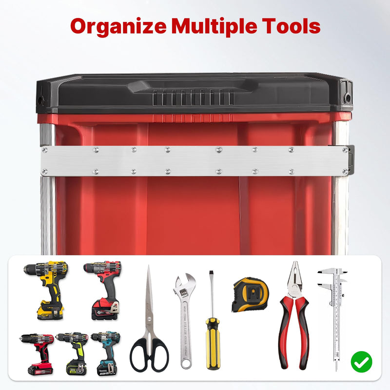Power Drill Holder Compatible with Milwaukee Packout Toolbox, Locking Stainless Steel Tool Holder Side Mount, Hanging Tape Measure Screwdrivers Wrenches, No Drilling Organizer for Packout Accessories