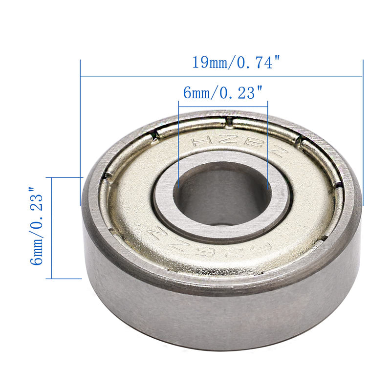 6x19x6 mm Steel Deep Groove Ball Bearing Model Bearings 626ZZ 626Z 80026 10 PCS Skateboard Bearings