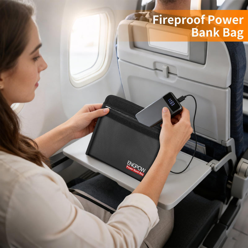 ENGPOW Fireproof Organizer Travel Bag,Heat Insulated＆Explosion-Proof Electronic Carry Case,Portable Home Travel Safe Storage for Power Bank,Phone,Cables,USB Drive＆Charging Protection, 10.6''x6.7'' 10.6'' x 6.7''