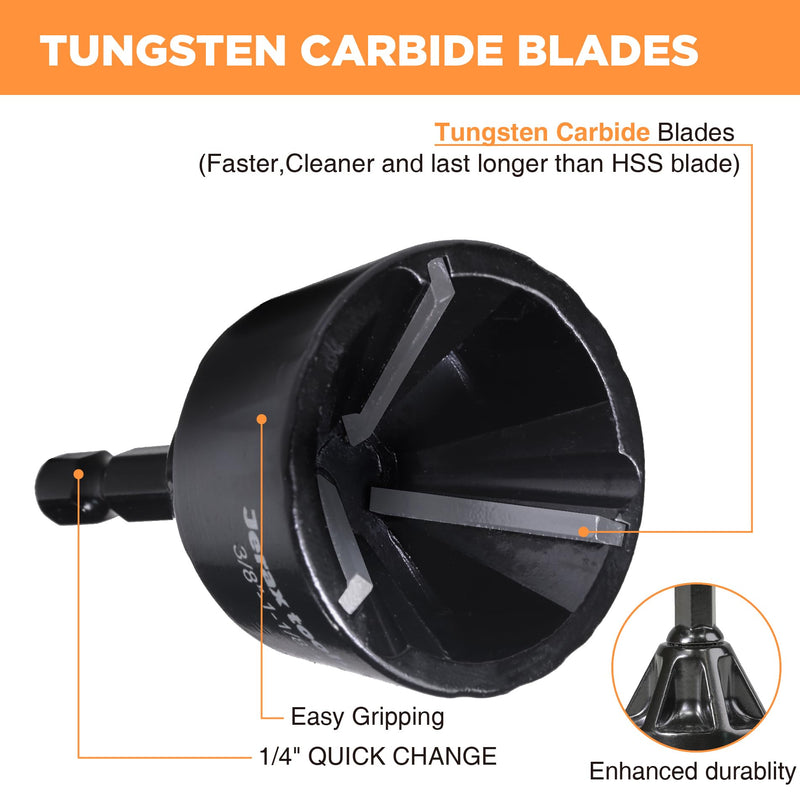 Tungsten Carbide Chamfering Drill Bit 1-1/8" for Removing Burr and Edge Deburring, Quick Release Hex Shank Deburring Tool for Metal Rod, Tube, Screw, Dowel, Sheet, Copper/PVC Pipe 3/8" - 1-1/8" (1 PCS)