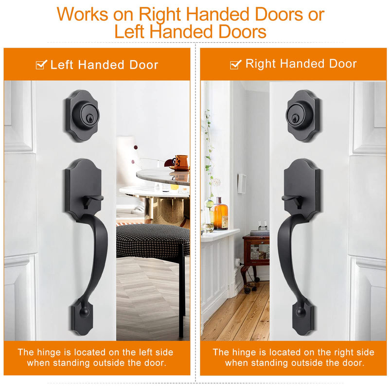 Natsukage Front Door Handle Heavy Duty Entry Lock Matte Black Entrance Set With Single Cylinder Deadbolt and Knob Handle, Reversible for Right & Left Handed Doors
