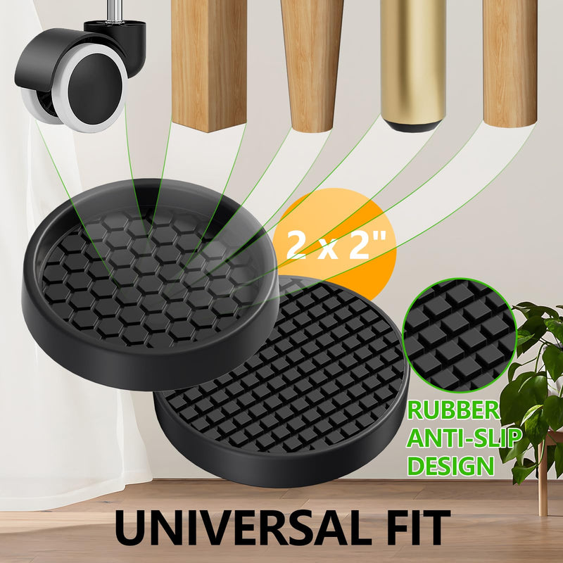 Non Slip Furniture Pads - 2" Anti Skid Caster Cups, 12PCS Round Furniture Coasters for Hardwood Floors, Anti Slide Furniture Cup Bed Couch Floor Protectors,Furniture Stoppers to Prevent Sliding(Black) 2" 12PCS Black