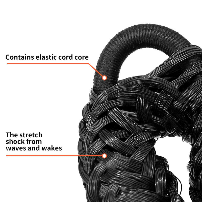 NewDoar 2 Pack Bungee Dock Lines,4FT Mooring Rope 2200LBS Boat Dock Anchor Line with Side Foam Floats for Sailboat, PWC, Kayak, Wooden Boat,Surfboard, Watercraft Accessories(4FT,Black) Black-2pcs