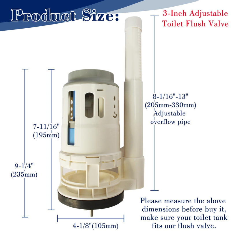3 Inch Toilet Flush Valve for One-Piece Toilet, Dual Flush Valve Replacement Toilet Repair Kits Compatible with Glacier Bay/Fluidmaster