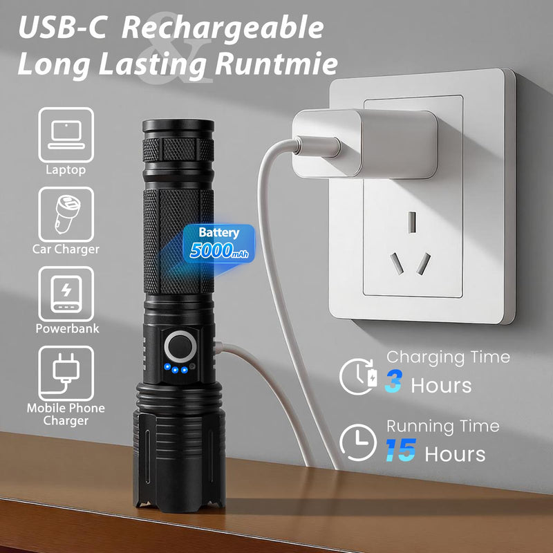 THY TRY 2 Pack Rechargeable Flashlights 90000 High Lumens, Super Bright Rechargeable Flashlights for Home, High Powered Flash Light with 5 Modes for Outdoor Activities