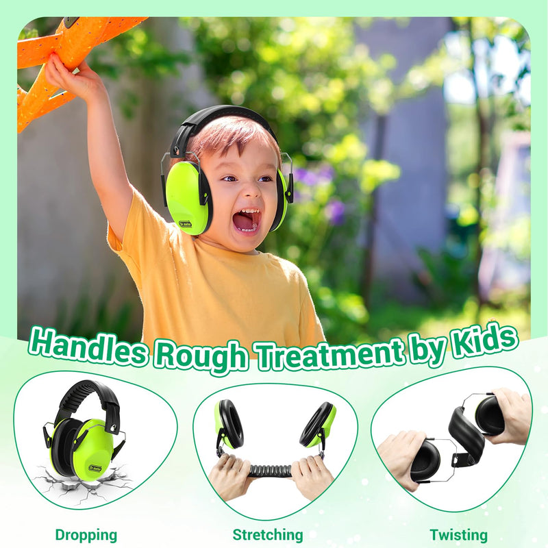 Dr.meter Ear Muffs for Noise Reduction: 27.4SNR Noise Cancelling Headphones for Kids Adults, EM100 Adjustable Hearing Protection Earmuffs for Monster Jam, Autism Sensory, Concerts, Fireworks Green