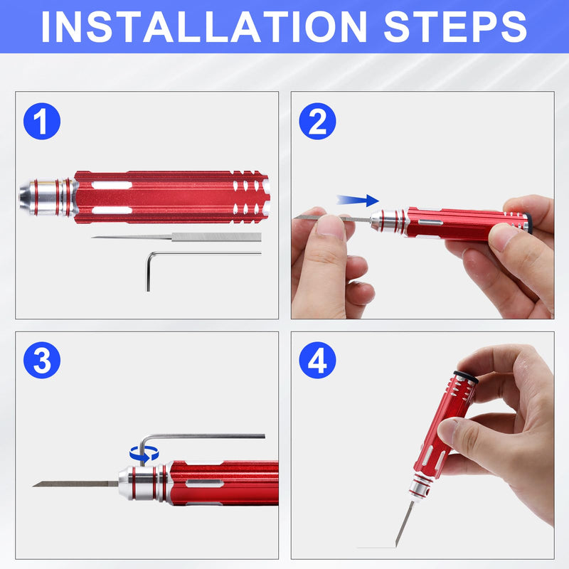 Prime Model Scriber Gundam Resin Carved Scribe Line Hobby Cutting Tool Chisel, Model Chisel with 7 Blades (0.1/0.2/0.4/0.6/0.8/1.0/2.0mm)，for Carving Cutting, Panel line,Scale Model(Red) Red
