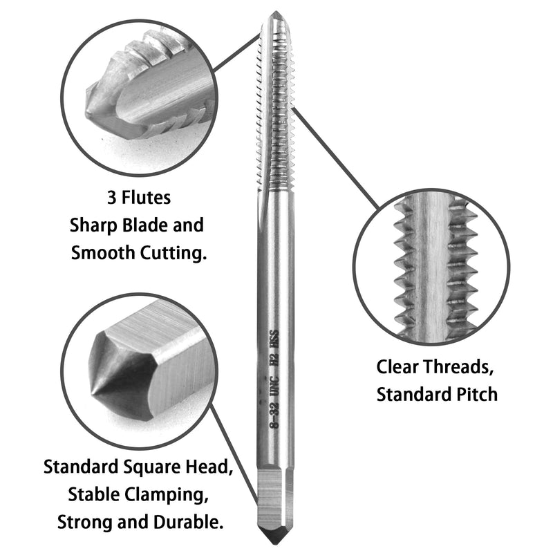 2pcs No 8-32 UNC Thread Tap Right Hand, HSS 8 x 32 UNC Straight Fluted Machine Tap 8-32 UNC,2pcs