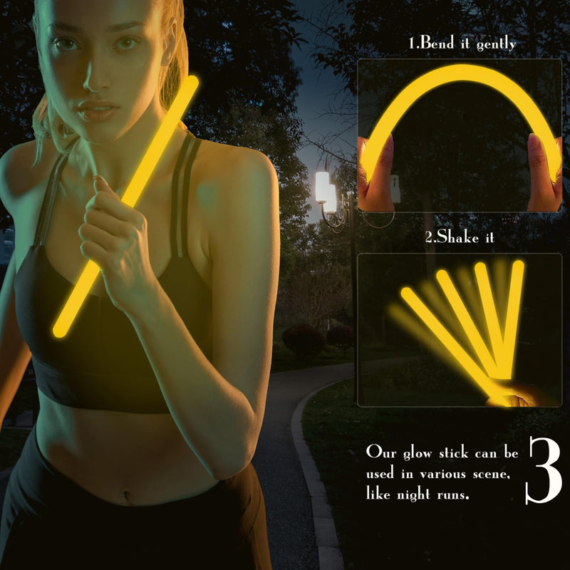 12 Inch Yellow Glow Stick Bulk 24 Pack Jumbo Light Sticks Glow in the Dark Party Supplies Light Up Sticks Party Favors Glow Toy for Halloween,ThanksGiving Day,Hawaii Carnival,Wedding,Birthday
