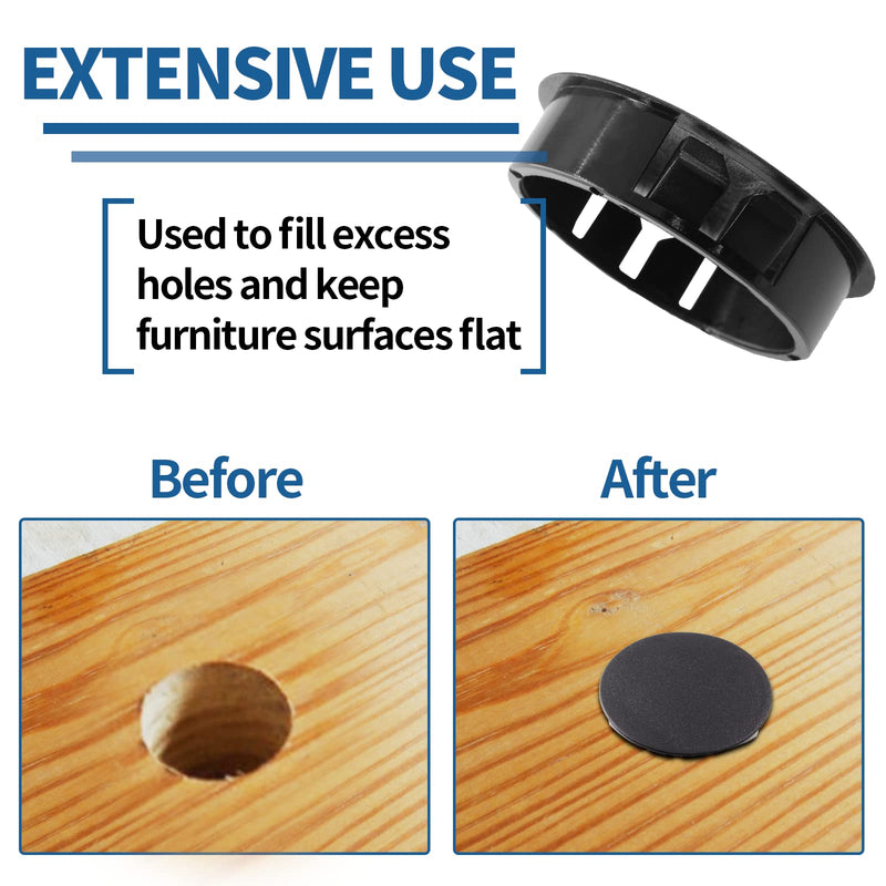 Bivethoi 25PCS Plastic Hole Plugs 38mm / 1-1/2 Inch Hole Cover, Black Flush Type Hole Plug Snap in Plastic Plugs, Pipe Post Hole Cap Tube Insert Plug Round End Cap Panel Plug for Chair Table Furniture