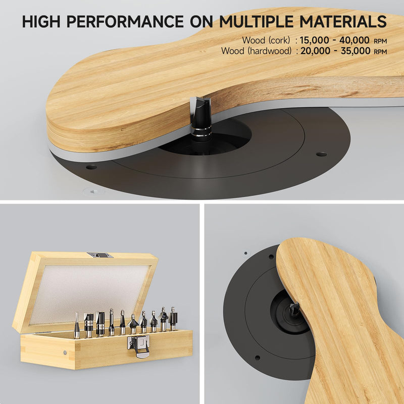 10-Piece Micro Router Bit Set, 1/4" Shank Carbide Mini Cutters for Model Making, Crafts & Detailed Woodworking, Flush Trim, Chamfer, Cove & Straight Profiles with Wooden Case