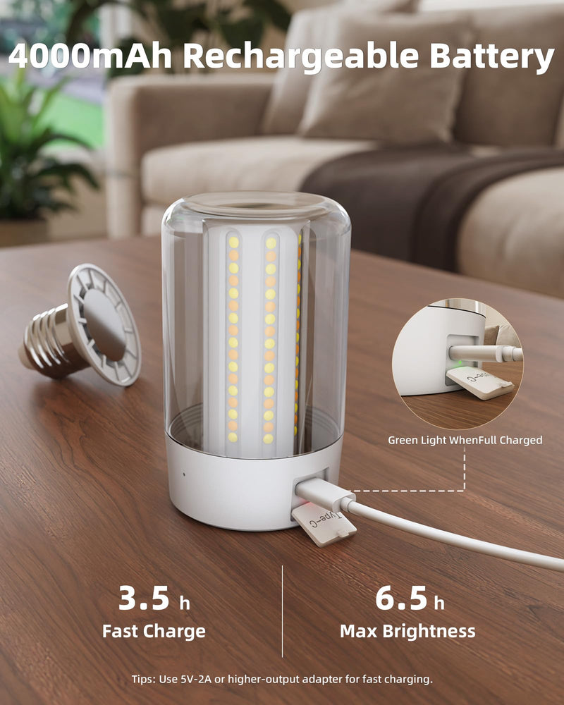 EZVALO E26 Rechargeable Light Bulb with Remote and Timer, Battery Backup Bulb for Sconces and Lamps, Magnetic Bulbs for Non-Hardwired Fixture, 3 Color Temperatures,Timer, Dimmable, 4000mAh, 2 Pack White