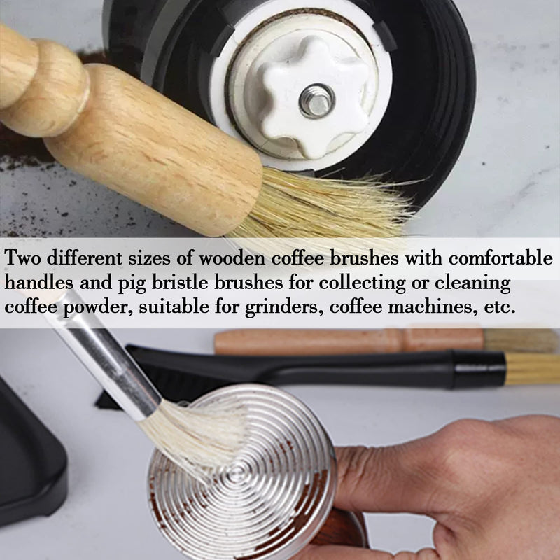 6-piece coffee grinding brush set, coffee grinding natural bristle brush and nylon espresso brush, coffee machine dust removal cleaning brush