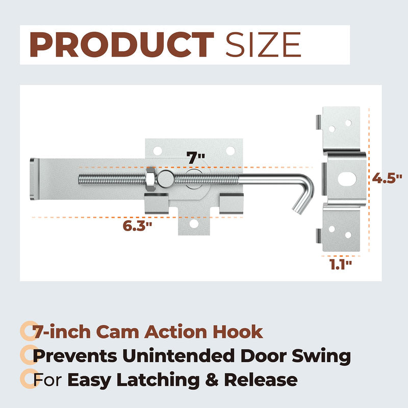 Barn Door Jamb Latch, Zink-Plated Barn Sliding Door Hardware Lock Latches with Hook for Bi-Parting Doors, Secure Farm Sliding Gates from Side, 7"