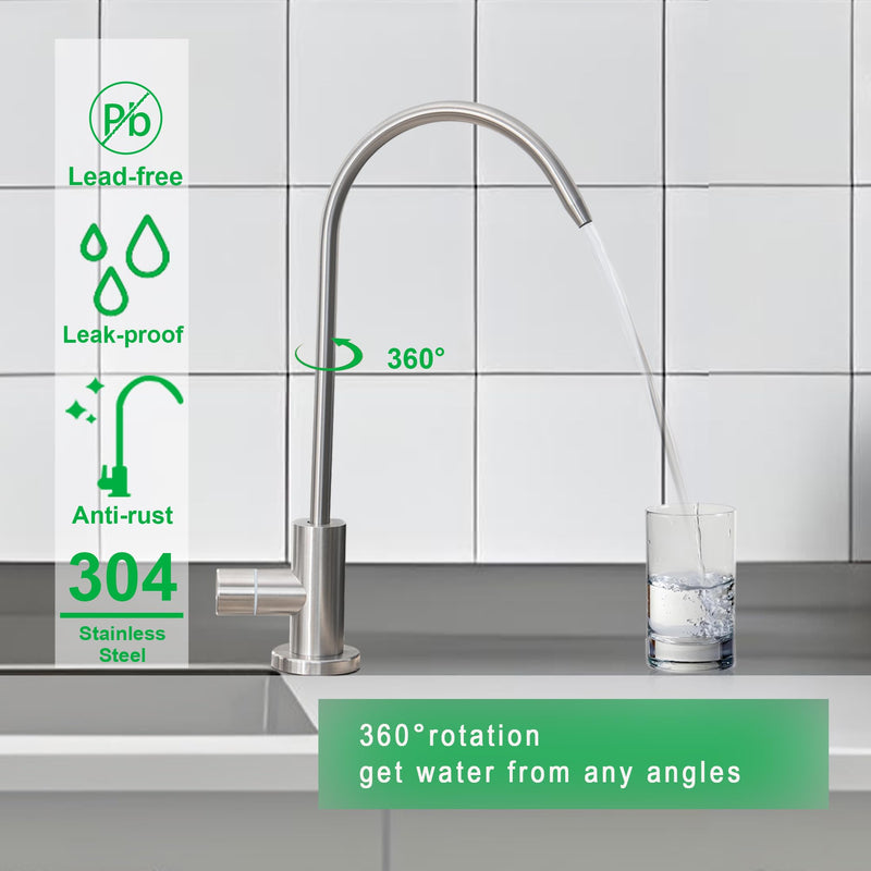Stainless Steel Drinking Water Faucet, Non-air Gap ro Faucet for Sparkling Water, Cooler Water, Other Reverse Osmosis Water Filtration System (Brushed Nickel 2) Classic