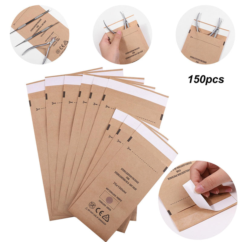 150PCS Of Three Sizes Of Self-Sealing High Temperature Sterilization Dry Heat Kraft Paper Sterilization Pouches Beauty Nail Salon Barbershop Tools Self-Sealing Sterilization Bags (150pcs three sizes) 150pcs three sizes