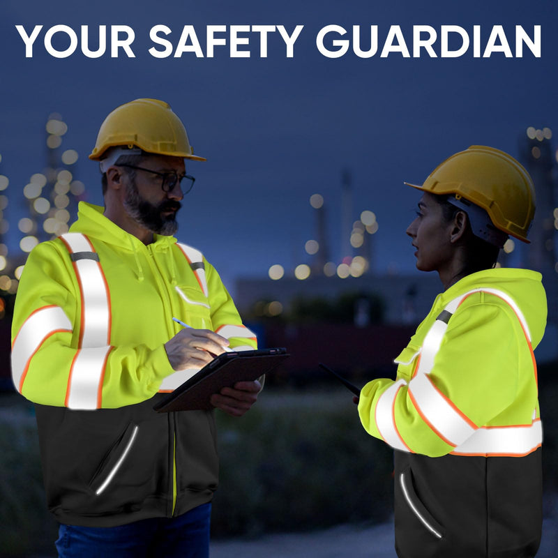 TICONN Safety Hoodie Jacket, High Vis Reflective Safety Fleece Hoodie, PPE Gear for Cold Weather Meet ANSI III X-Large Yellow&black