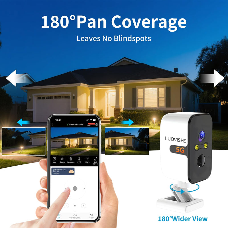 2.4/5G WiFi Cameras for Home Security with Solar Panel,Pan Rotating 180° Magnetic Security Camera Wireless,No Monthly Fee, Motion Detection,Work with Alexa,IP65 Weatherproof,Outdoor & Indoor