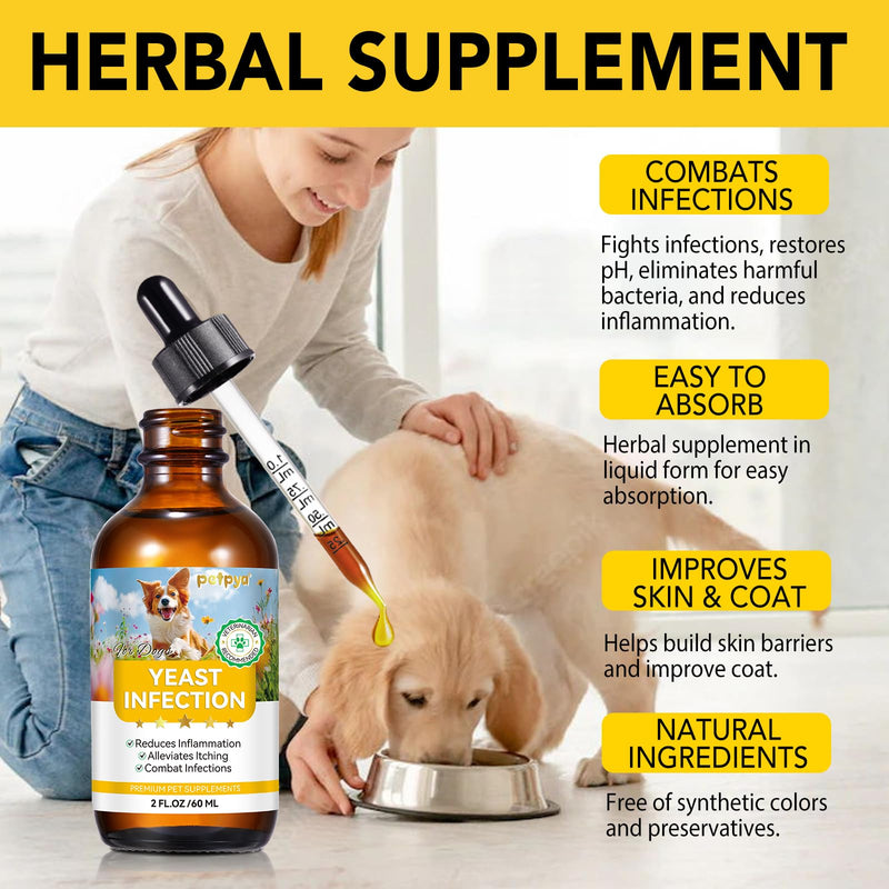 Yeast Infection Treatment for Dogs, Natural Yeast Infection Treatment Drops for Dog Itch Relief, Dog Allergy Relief, Dog Yeast Ear Infection Treatment, 2.02fl.oz 2.02FL.OZ(dog yeast)