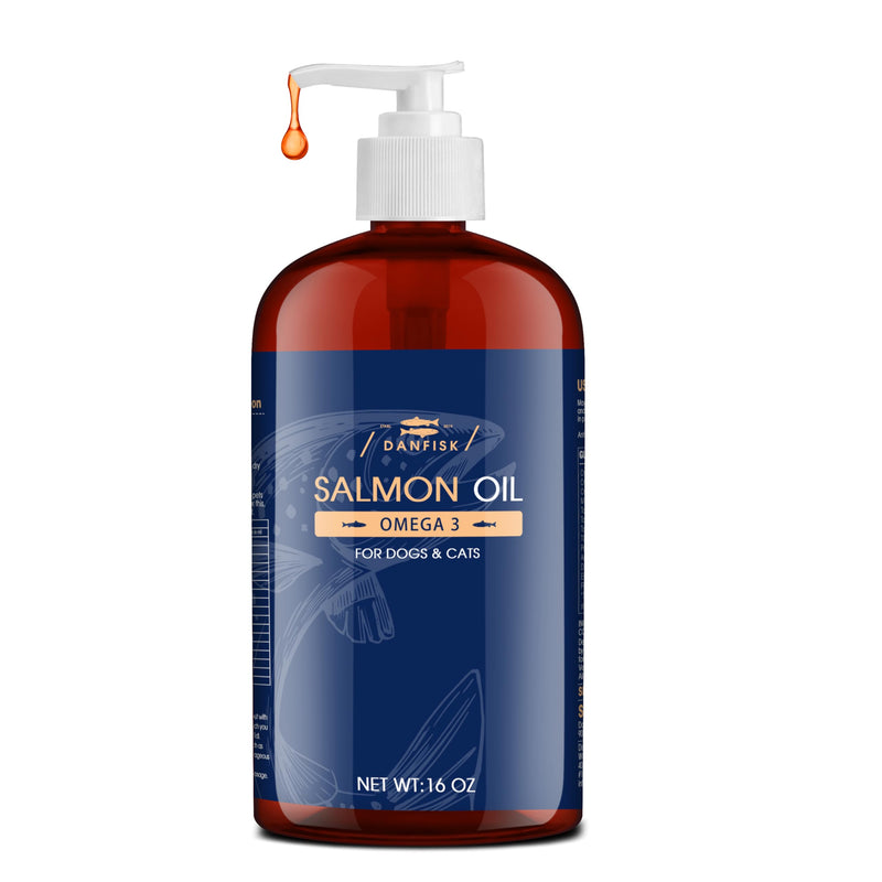 DANFISK Salmon Oil Formula with Omega 3, Fish Oil for Dogs Supplement, Skin & Coat Dog Oil, Itchy Relief, Immune Support for Joints & Heart, Food Topper, 16 oz. 16oz