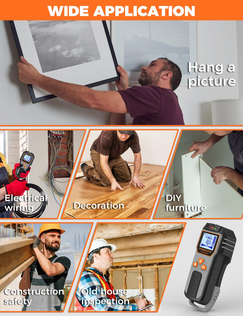 6-in-1 Stud Finder Wall Scanner, POROMETISTO DSF01 Wall Stud Finder with Electric Wire Finder, Deep Scan Stud Sensor for drywall, Wood, Plaster Walls, Metal, AC Wire, Magnetic, Joists, Pipes