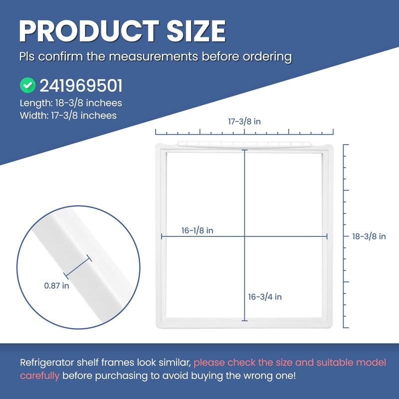 241969501 Refrigerator Shelf Frame Replacement for Frigi-daire Refrigerator FGHS2631PF4A FFSS2615TE0 FFSS2615TS0 LFSS2612TE0 LFSS2612TF0 Shelf Frame Without Glass by Fetechmate - Thick ABS Food-Grade