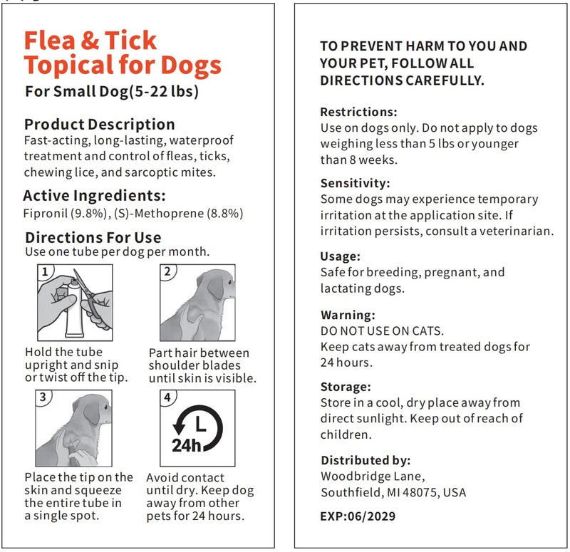 Flea & Tick Spot Treatment for Dogs, for Small Dogs (5–22 lbs), Fast-Acting Topical Flea and Tick Prevention Drops, 4 Doses