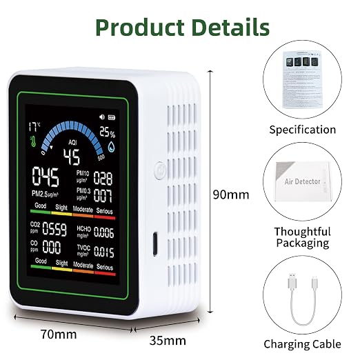 Air Quality Monitor Indoor,13-in-1 Smart Air Quality Tester with PM 2.5, CO2, TVOC, HCHO, PM1, AQI, PM10, Temperature & Humidity, Real Time Display, Battery Powered, for Home & Office (White) White - NewNest Australia