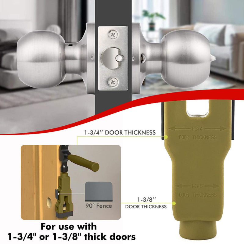 Door Latch Mortise Tool Professional Stainless Steel ABS Green Door Latch Installation Kit for 1 3/4in 1 3/8in Thick Doors Precise Cutting Template Non Slip Handle