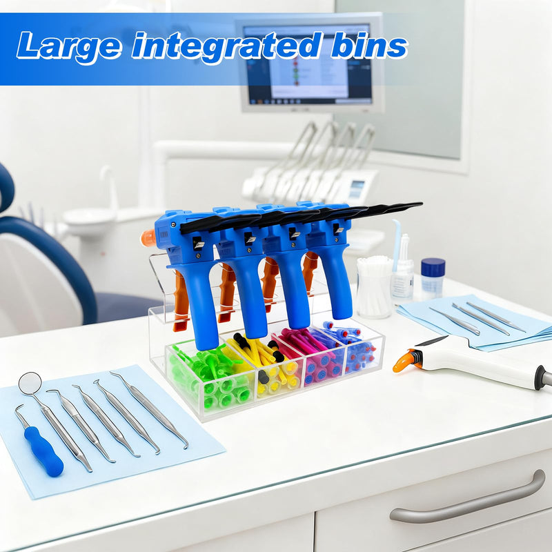 Dental Organizer Gun Holder Impression Clear Acrylic 4-slot Organizer with Mixing Tips Storage Durable & Space-saving for Dental Clinic Countertop