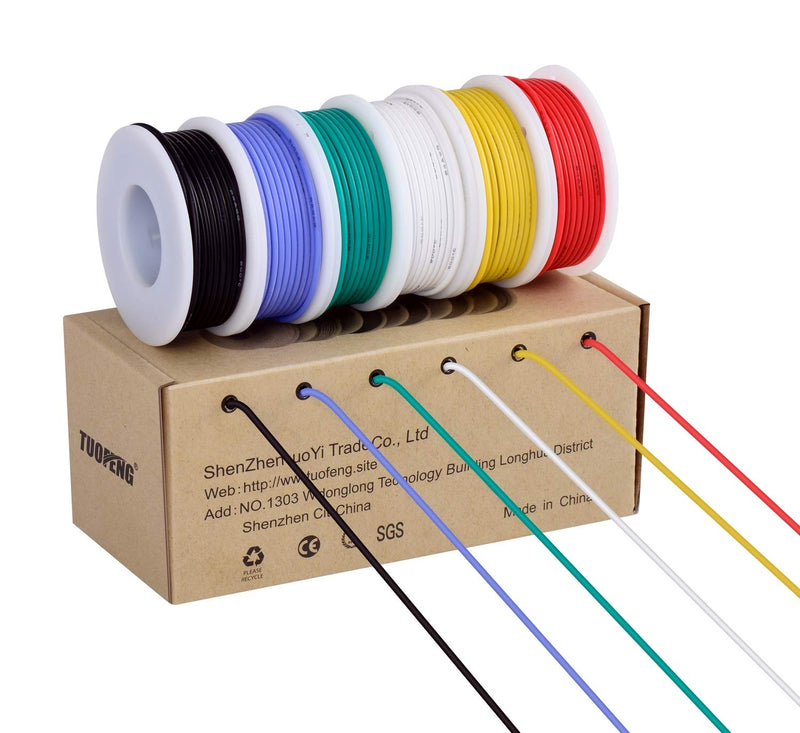 20awg Wire Flexible Stranded Wire,20 Gauge Wire Tinned Copper Silicone Rubber Insulated (6 Different Colored 23ft / 7m Each) 20awg Silicone Wire 20 awg 6 colors each 23ft