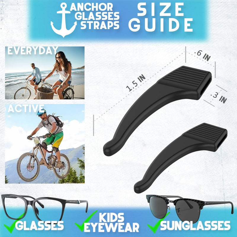 3 Pack - Sunglasses Retainer Anti-Slip Glasses Grip Ear Hook Eyeglasses Anti-Slip Temple Tip Glasses Holder (Black) Black