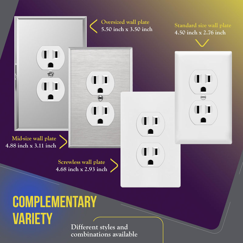 ENERLITES Duplex Receptacle Outlet, Residential Grade Electrical Wall Outlet, 15A 125V, Self-Grounding, 2-Pole, 3-Wire, UL Listed, 61581-W-10PCS, White (10 Pack) Glossy White 10