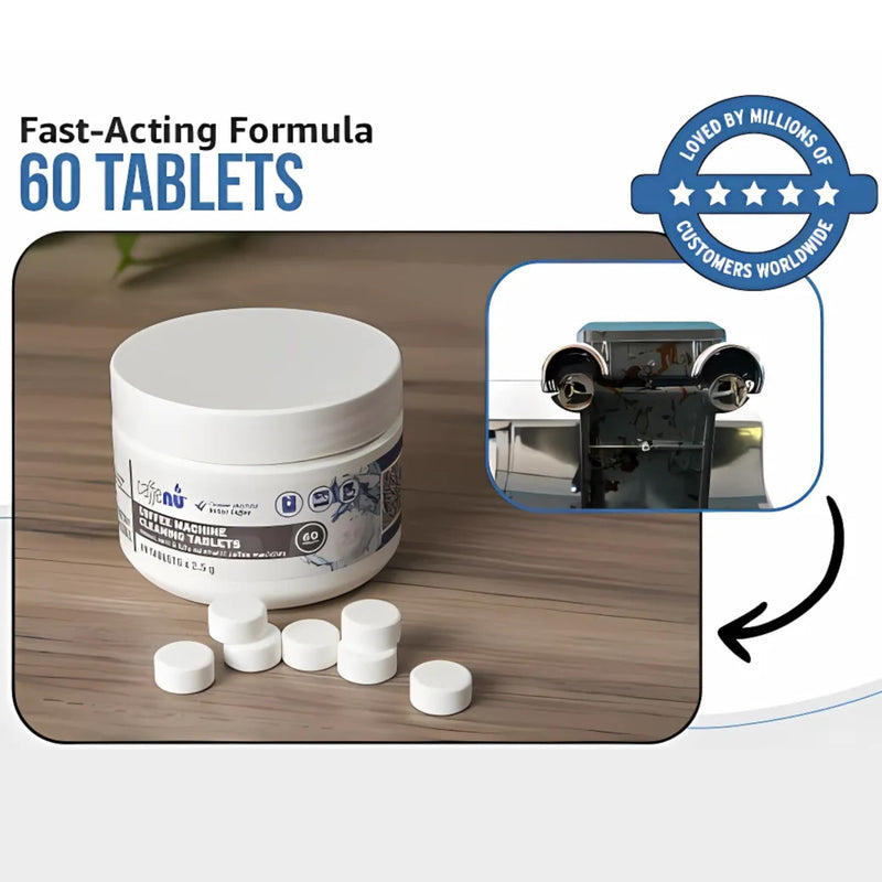 Caffenu Espresso Coffee Machine Cleaning Tablets 60 count use every 100 cups. Auto, Superautomatic & Bean to Cup. Use with Descaling