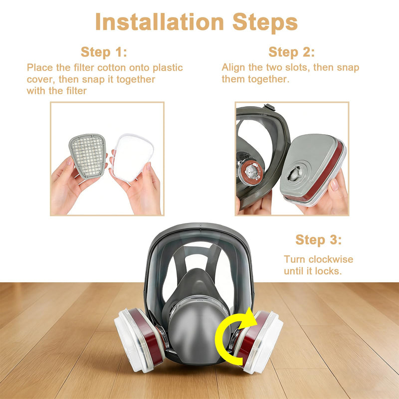 Full Face Respirator Mask With Filters (Reusable) For Paint, Welding, etc