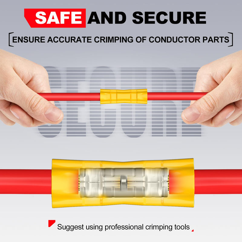 AIRIC 200 Pcs Wire Butt Splice Connectors Kit, 22-10 AWG Electrical Crimp Terminal Connector Red Blue Yellow Kits, Fully Insulated Wiring Straight Crimps Terminals for 22,20,18,16,14,12,10 Gauge Wires Red/Blue/Yellow(22-10 AWG)