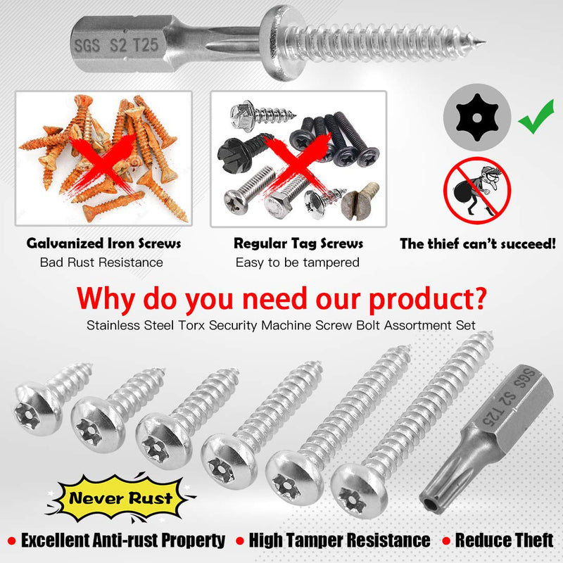 Hilitchi 50 Pcs #10 x 1-1/2” Stainless Steel Button Head Torx Sheet Metal Screws Security Silver Screws Anti-Theft Tamper Proof with Bit T25 #10 x 1 1/2"-50Pcs