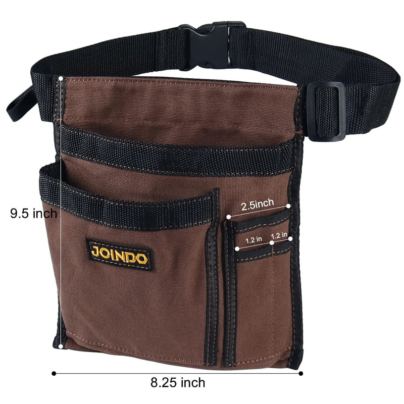 Tool Pouch Belt, Utility Belt Bag with 5 Pockets, Tool Apron Pouch, Garden Tool Belt for Men Women Carpenters Electricians Mechanics Brown