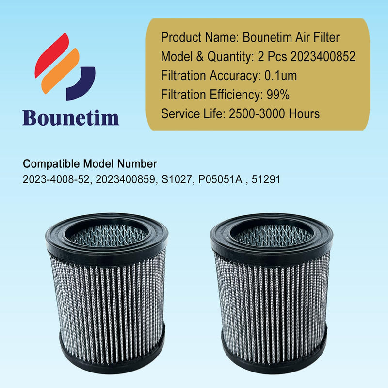 2 Pcs 2023400852 Air Filter Compatible with Quincy Air Compressor 2023-4008-52 2023400859 S1027 P05051A 51291, High-Efficiency Pleated Air Filter Element Replacement Part