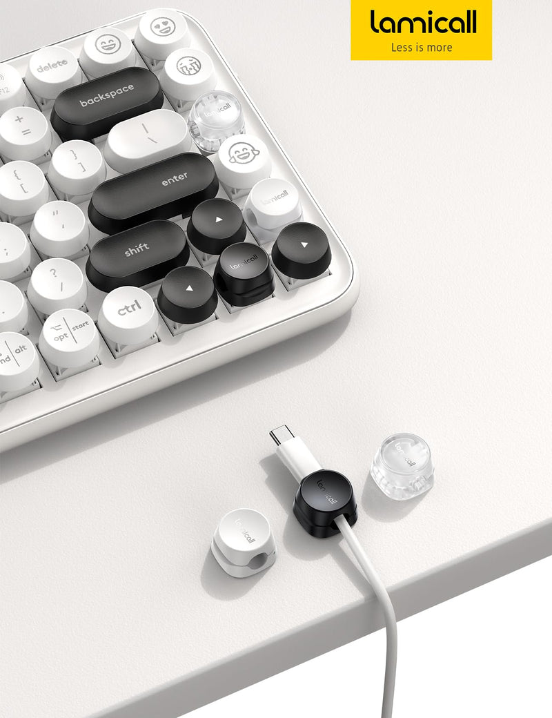 8Pack Cord Organizer [1s Lock] Spring Cable Management Clips - Lamicall Desk Cord Holder, Adhesive Cute Round Cable Clip, Phone Charger Wire Organizer Keeper for Nightstand Car Office Accessory, White 8Pack Snow White