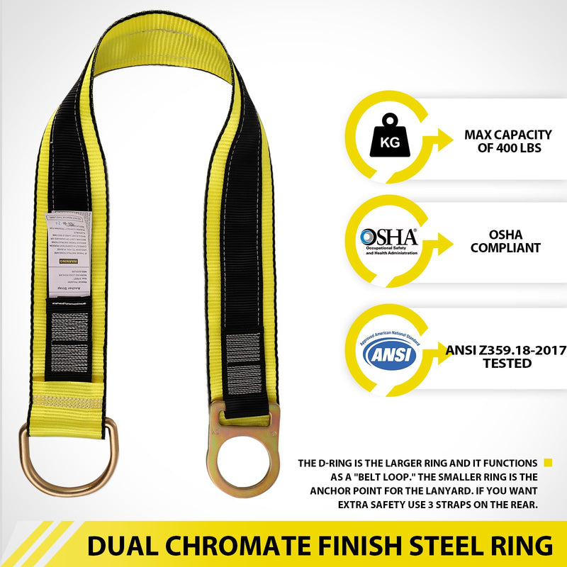 TRSMIMA Safety Strap Fall Protection - 3ft 4ft 6ft Cross Arm Strap Anchor Strap Anchorage Lanyard D Ring for Safety Harness 2pack
