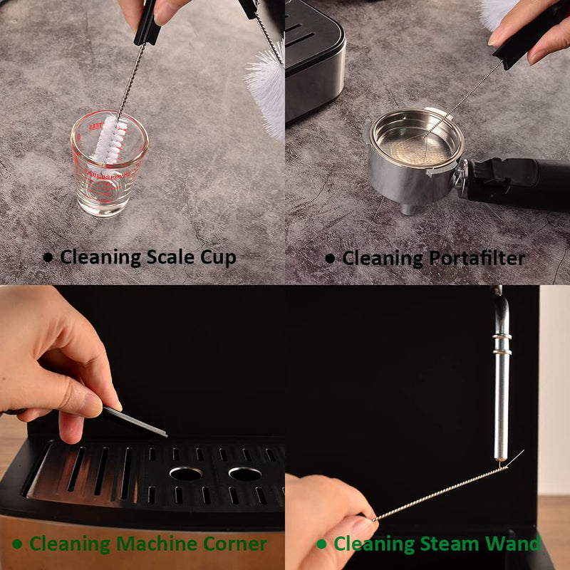 CAFEMASY Espresso Machine Cleaning Brush Kit and Coffee Machine Cleaning Brush Cleaning Espresso Machine Group Head Steam Wand Milk Frother Drip Tray Coffee Mug