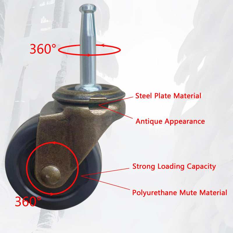 2.0 Inch Antique Caster Wheels, Furniture Wheels 5/16 Inch x 1-1/2 Inch (8 x 38mm) Stem Caster for Furniture Sofa Chair Cabinet Set of 4 2.0inch without Brake