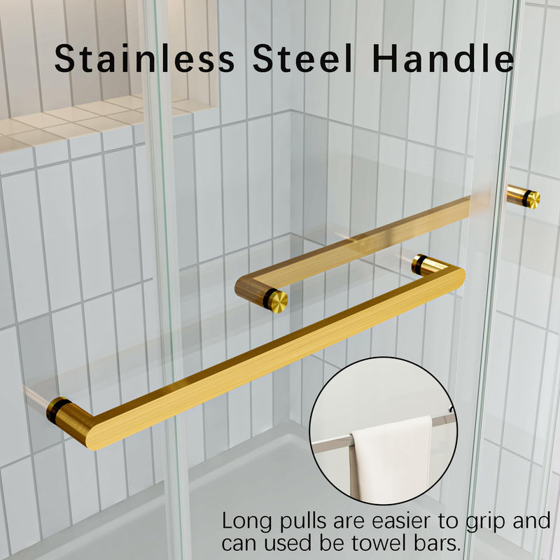 Glass Shower Door Handle 20 inches Round Corner Single Side Towel Bar 304 Stainless Steel for 1/4" to 1/2" Thickness Glass - Brushed Gold 20 inch Rectangle Handle